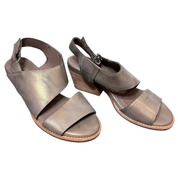 Antelope Spiral Cut Mauve Gray Leather Wood Block Arc Heel Sandals Size 6.5 - Picture 1 of 9